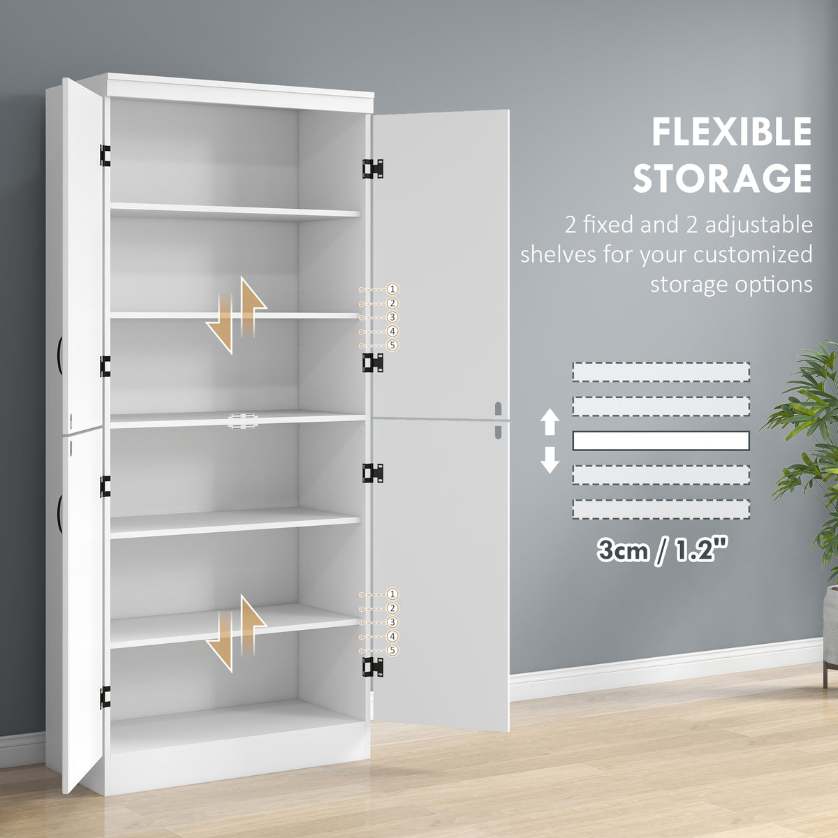Armoire de garde-manger autoportante à 4 portes 177 cm