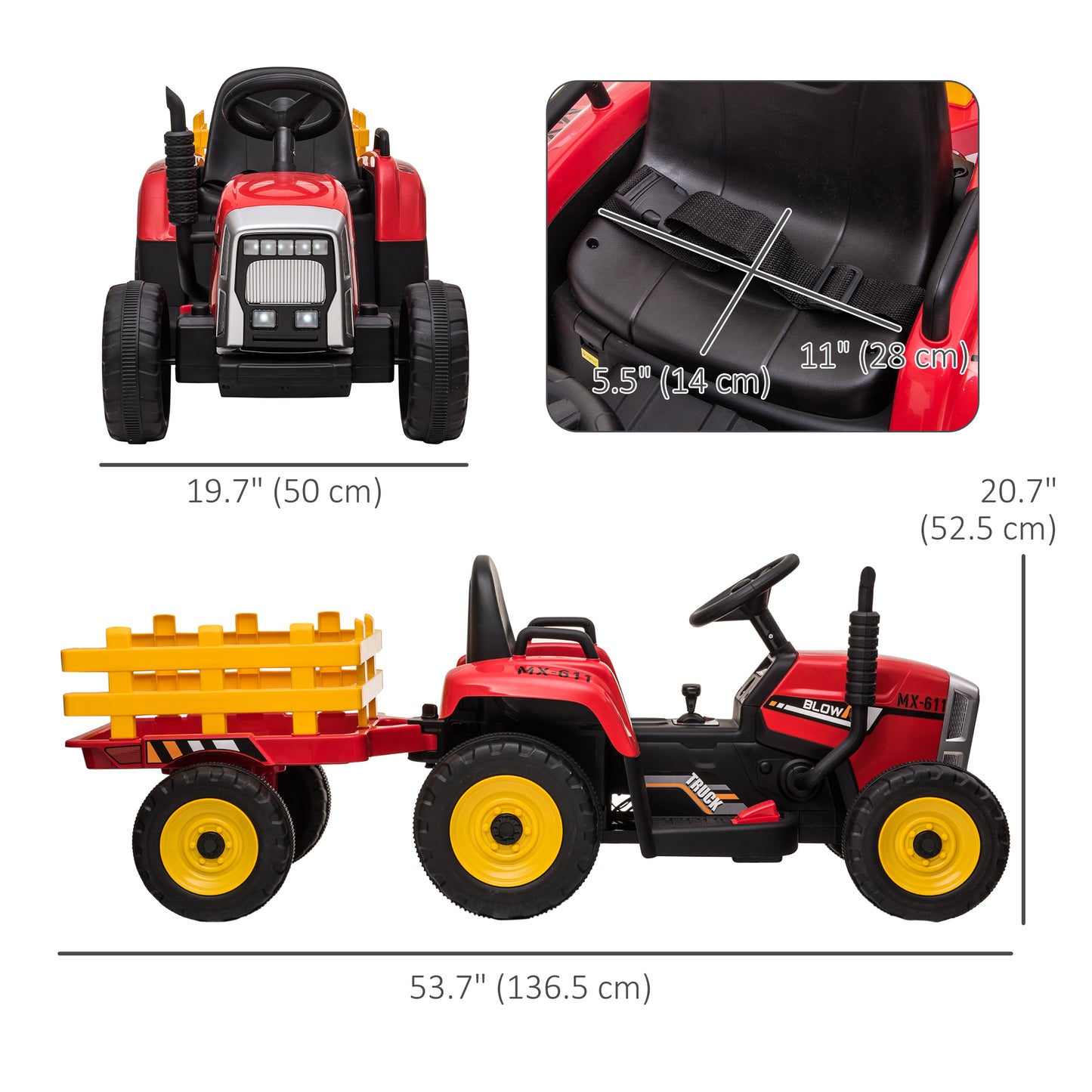 Tracteur électrique 12V pour enfants avec remorque