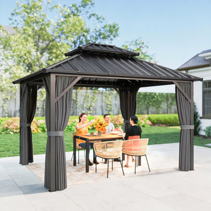 Gazebo Hardtop Outsunny 10' x 12' Toit Acier Galvanisé Cadre Aluminium