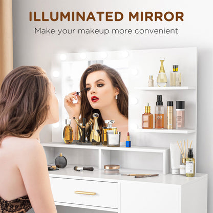 Coiffeuse avec miroir LED et tabouret