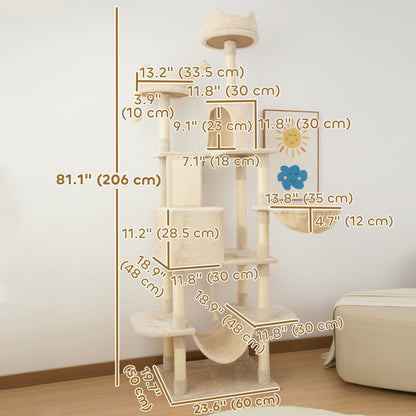 Arbre à chat multiniveau 81 po avec griffoirs