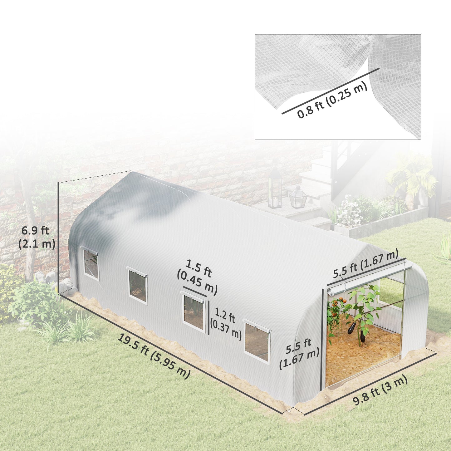 Serre tunnel de jardin 610x305x213cm avec porte zippée