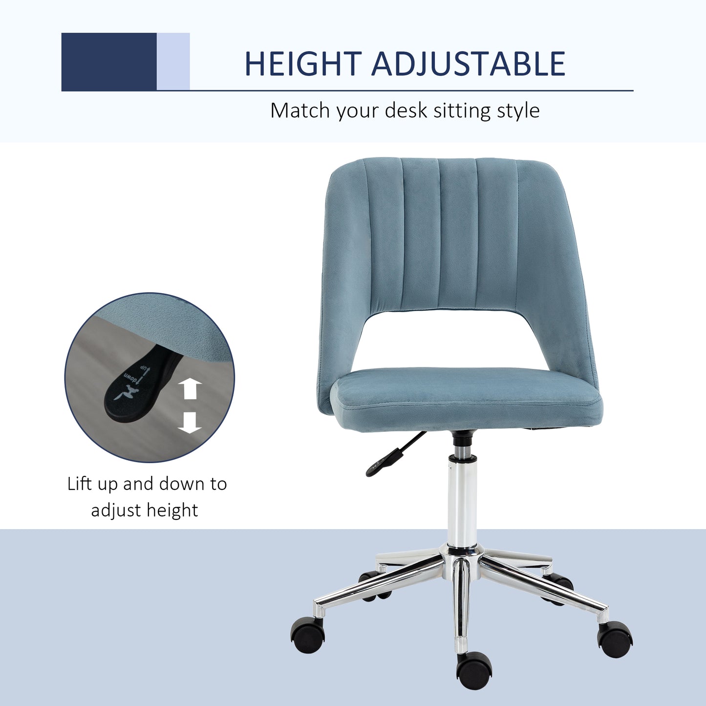 Chaise de bureau mi-hauteur velours forme festonnée pivotante