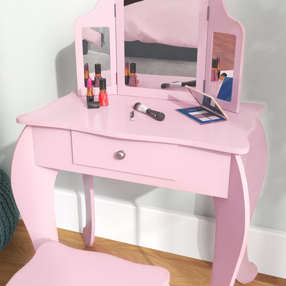Coiffeuse enfant avec tabouret et miroirs pliants