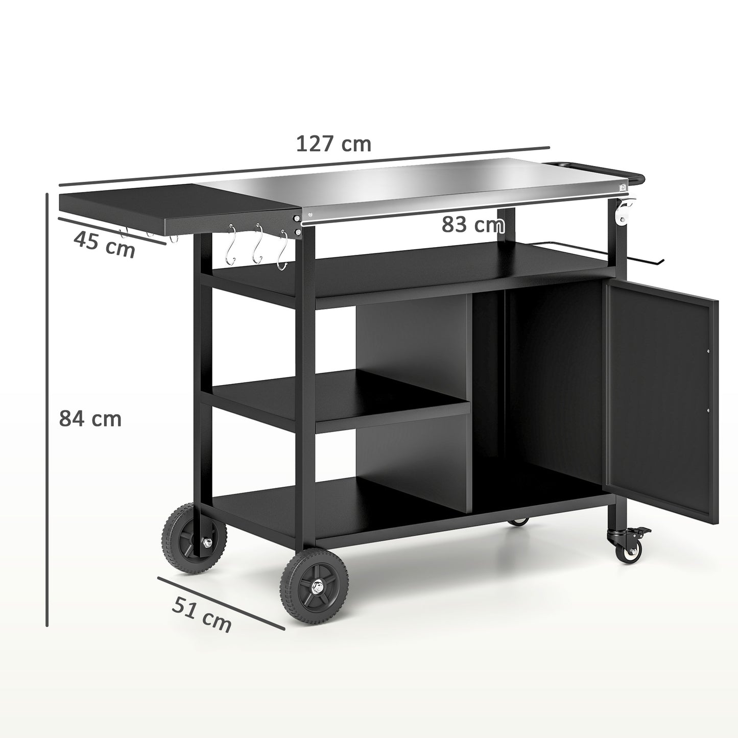 Chariot BBQ pliant acier inoxydable avec tablettes roulettes