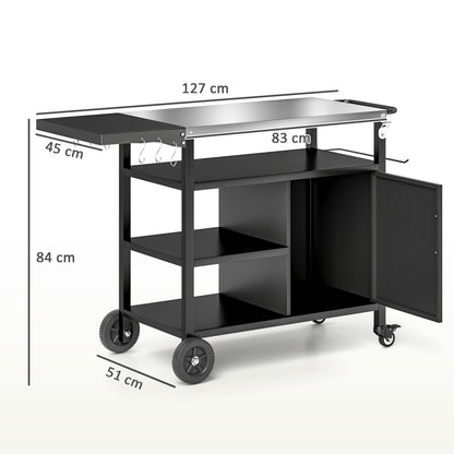 Chariot BBQ pliant acier inoxydable avec tablettes roulettes