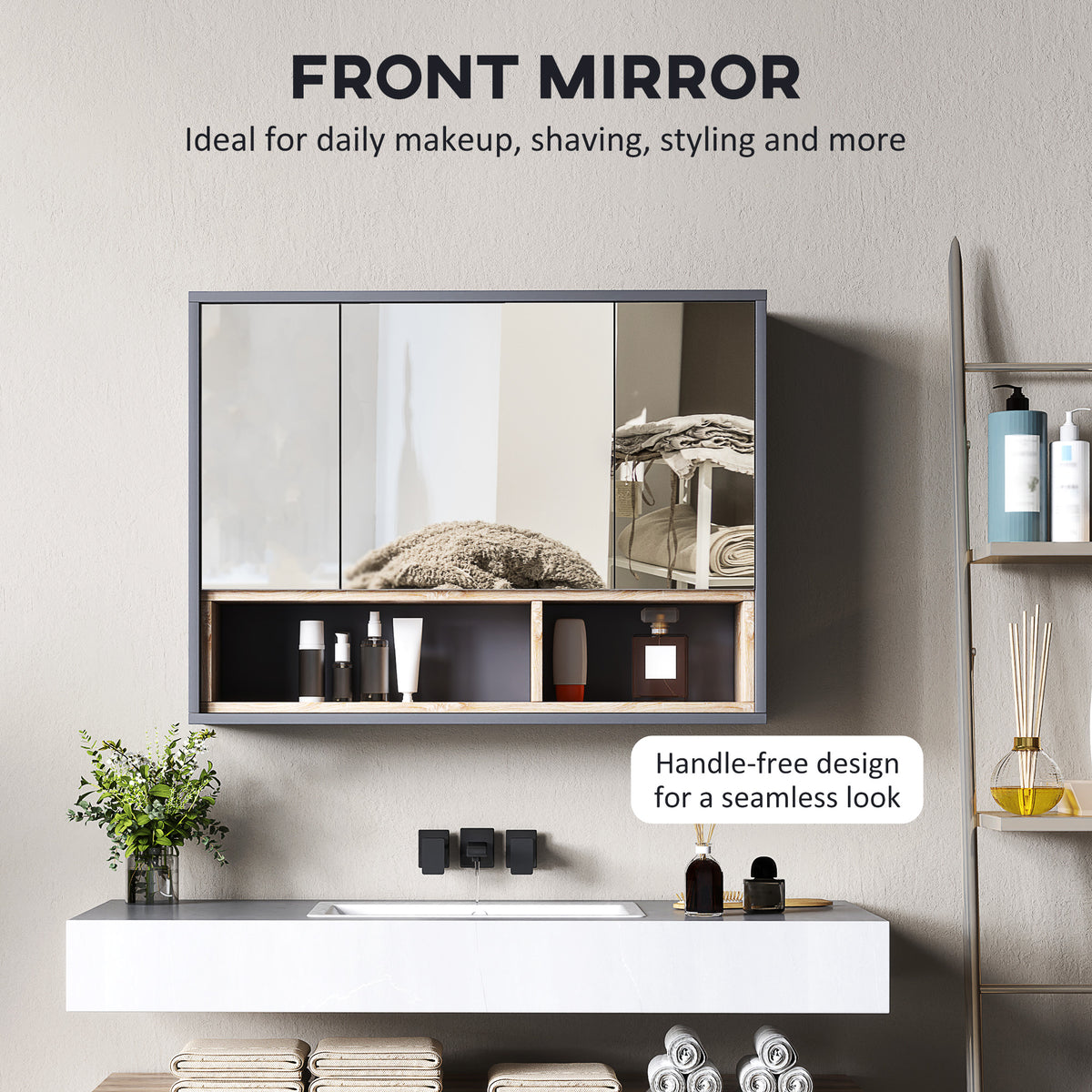 Armoire de toilette murale avec miroir et étagères