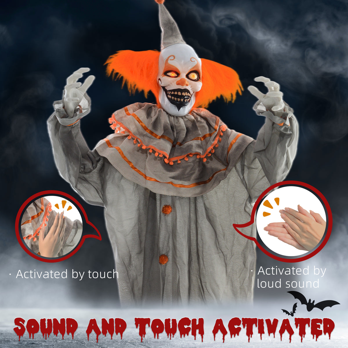 Clown animatronique Halloween grandeur nature 183 cm