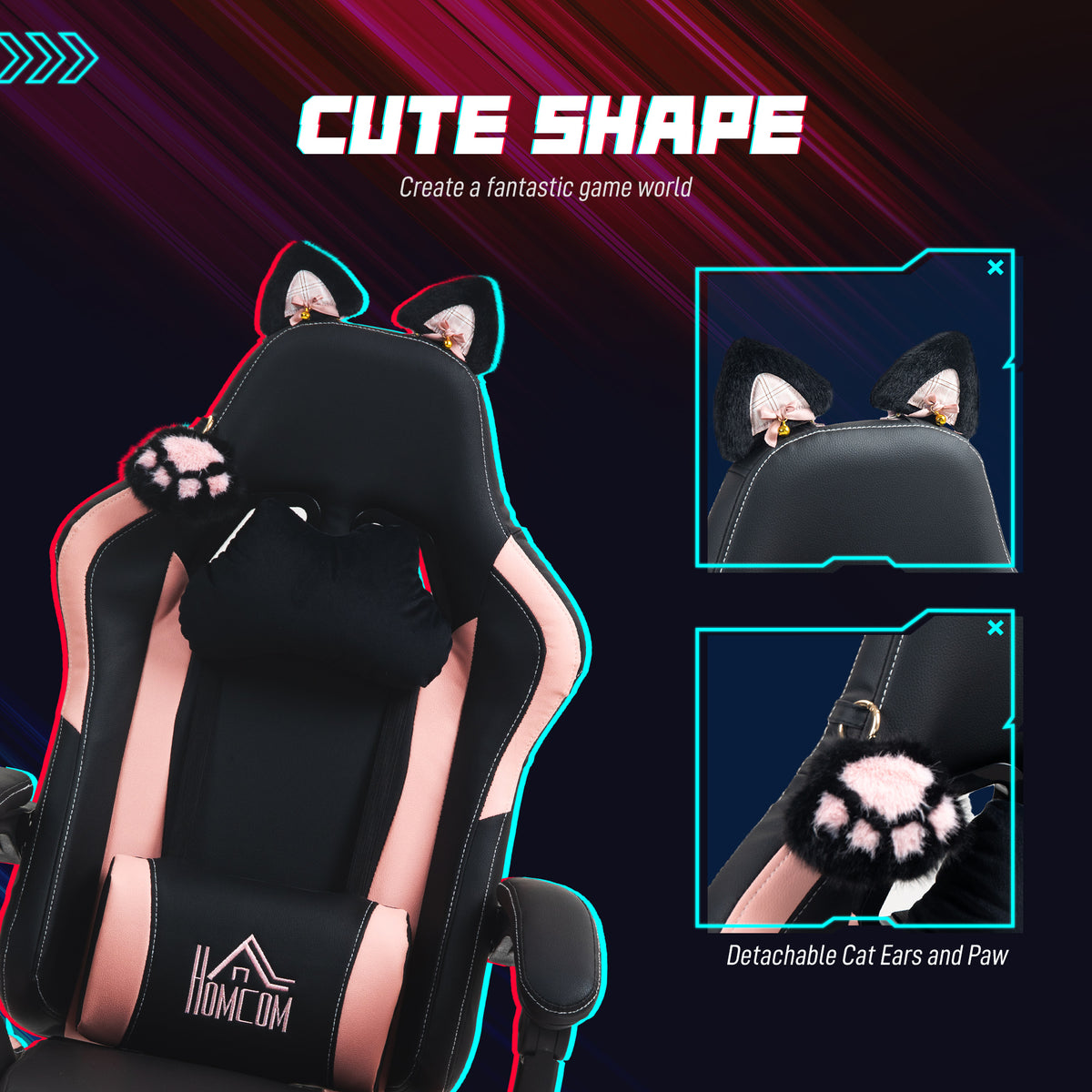 Chaise de joueur style chat avec repose-pieds
