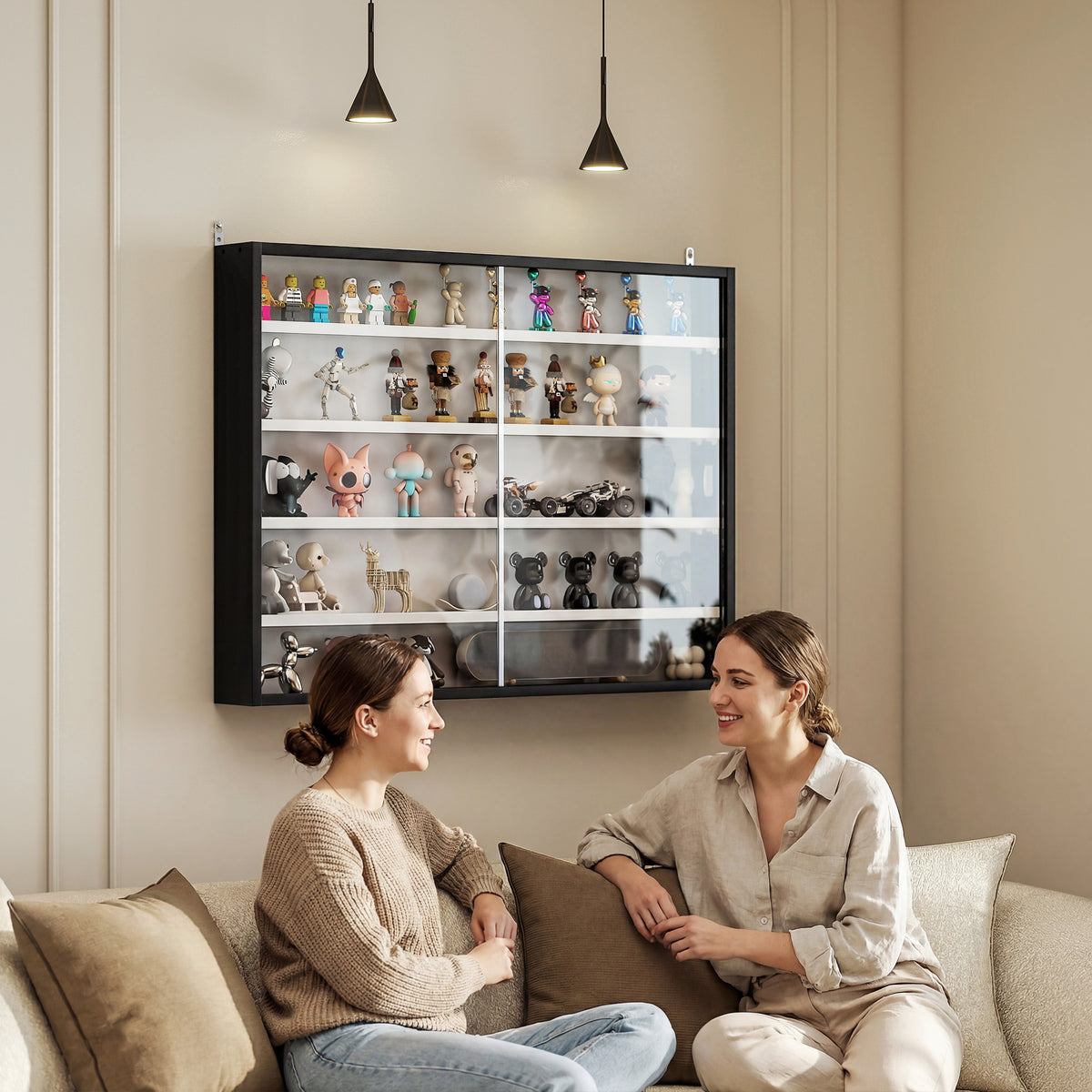 Vitrine murale 5 tablettes avec 2 portes en verre