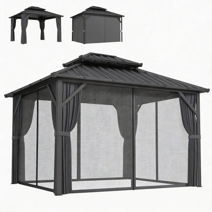 Gazebo Hardtop Outsunny 10' x 12' Toit Acier Galvanisé Cadre Aluminium