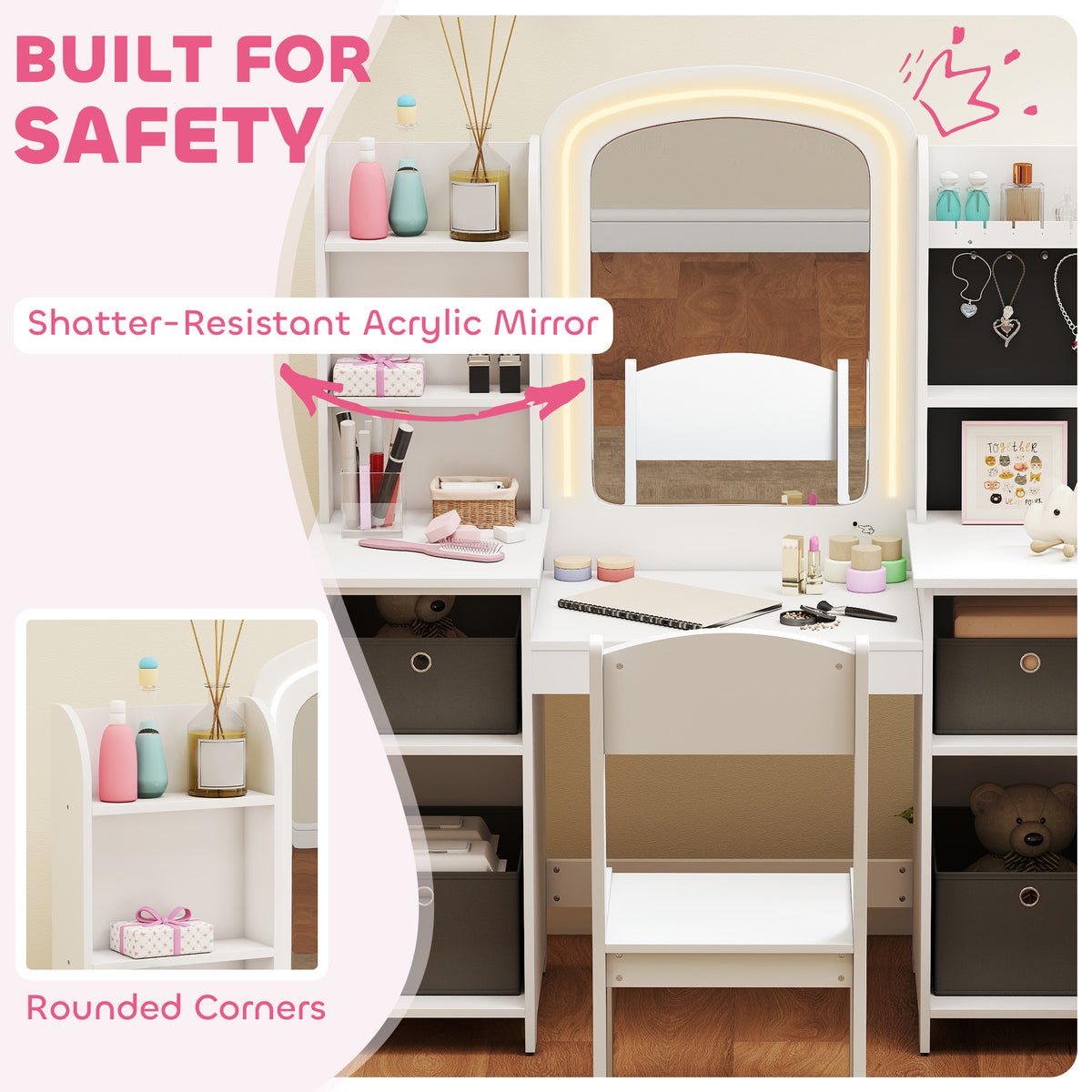 Coiffeuse pour enfants avec miroir lumineux — Lot de 2