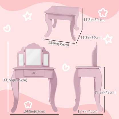 Coiffeuse enfant avec tabouret et miroirs pliants