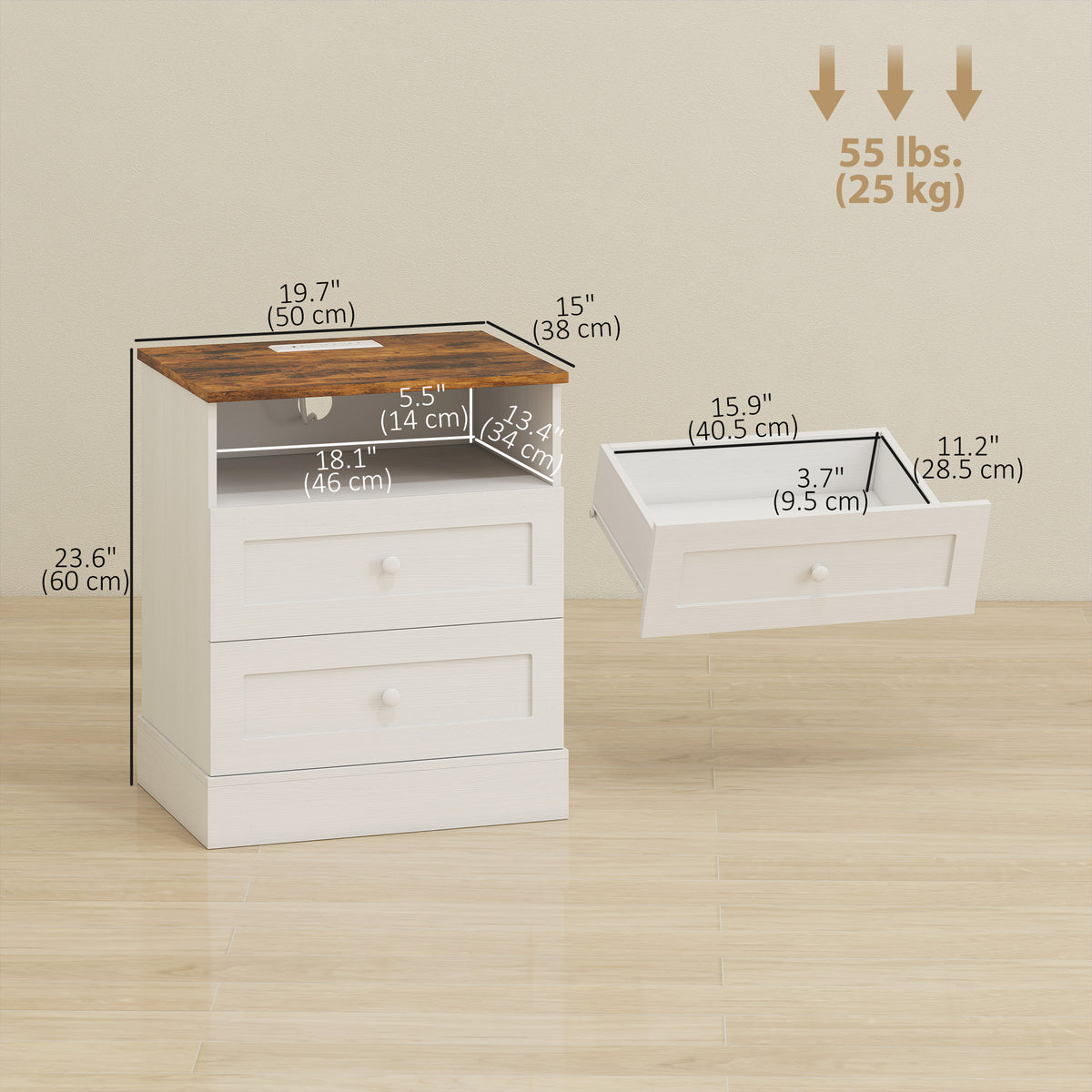 Tables de chevet avec station de recharge — Lot de 2