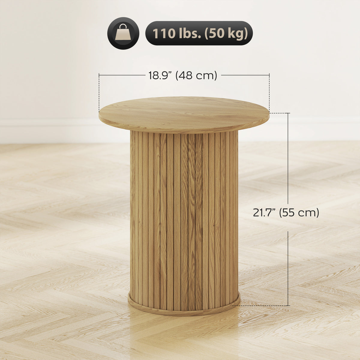 Table d'appoint ronde cannelée style chêne