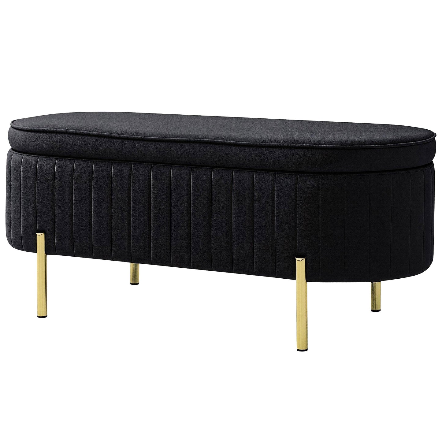 Banc coffre capitonné à cannelures, pieds dorés