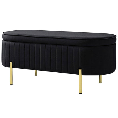 Banc coffre capitonné à cannelures, pieds dorés