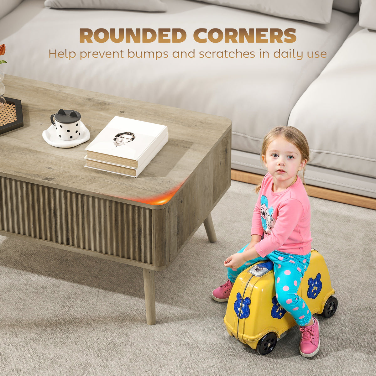 Table basse avec plateau relevable et rangement