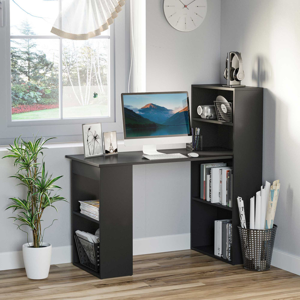 Bureau d'ordinateur avec bibliothèque intégrée 47 po
