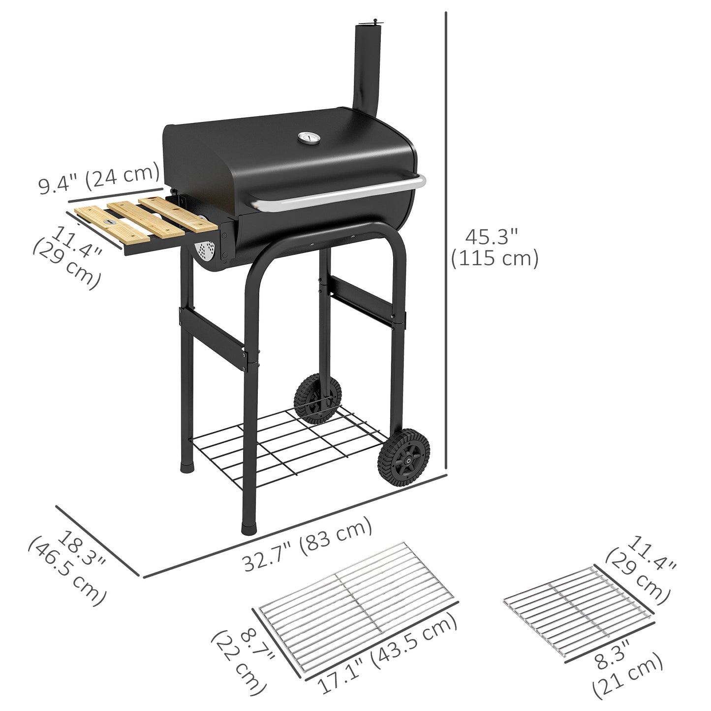 BBQ au charbon avec thermomètre et roues