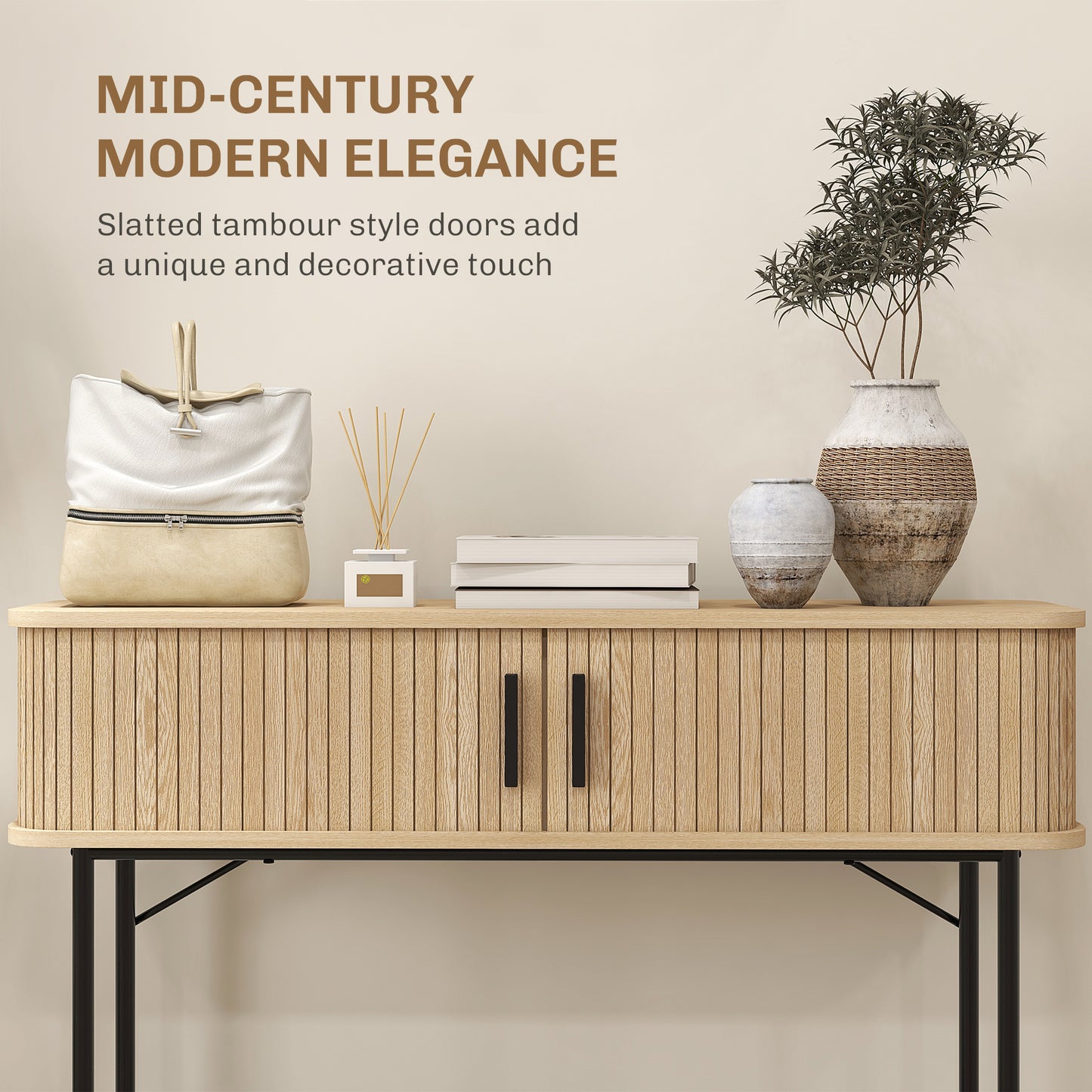 Console mi-siècle avec portes tambour et rangement