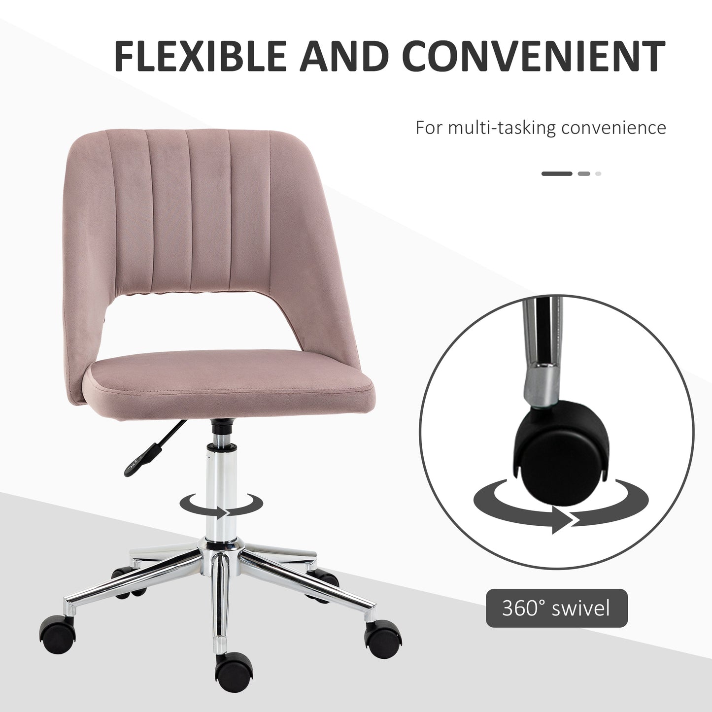 Chaise de bureau mi-hauteur velours forme festonnée pivotante