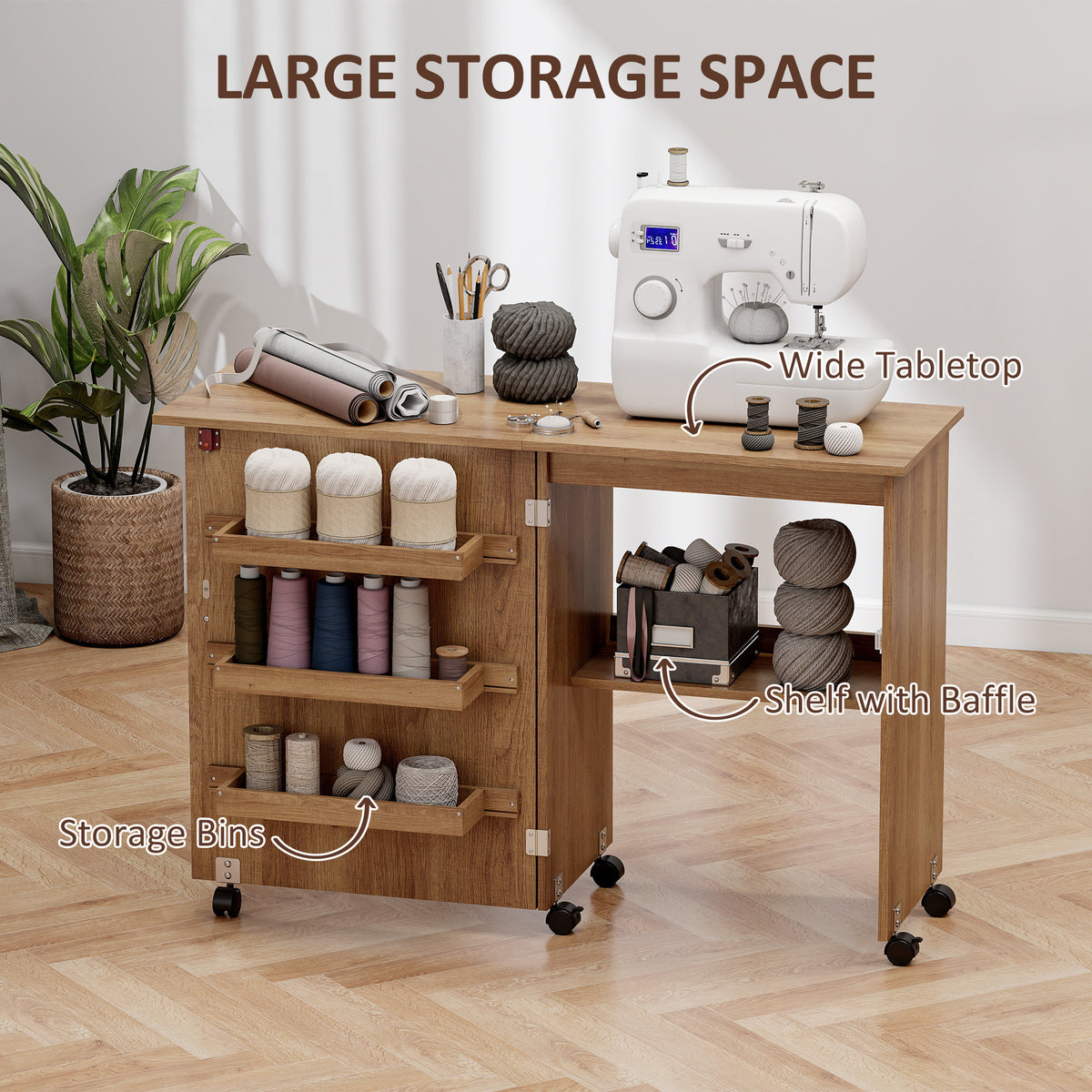 Meuble à machine à coudre pliant avec rangement