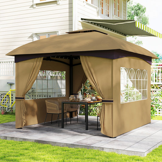 Gazebo de patio double toit avec rideaux et fenêtres d'église