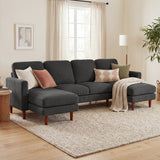 Sofa sectionnel en velours côtelé en U avec chaises longues doubles