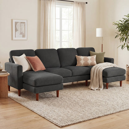 Sofa sectionnel en velours côtelé en U avec chaises longues doubles