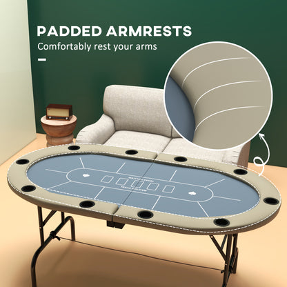Table de poker ovale pliable 8 joueurs avec porte-verres