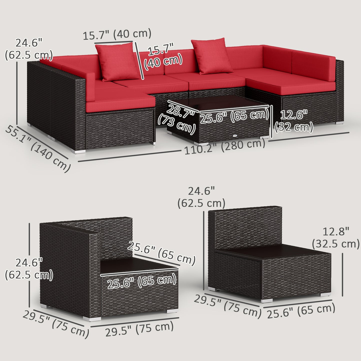 Ensemble de meubles de patio 7 pièces rotin modulaire