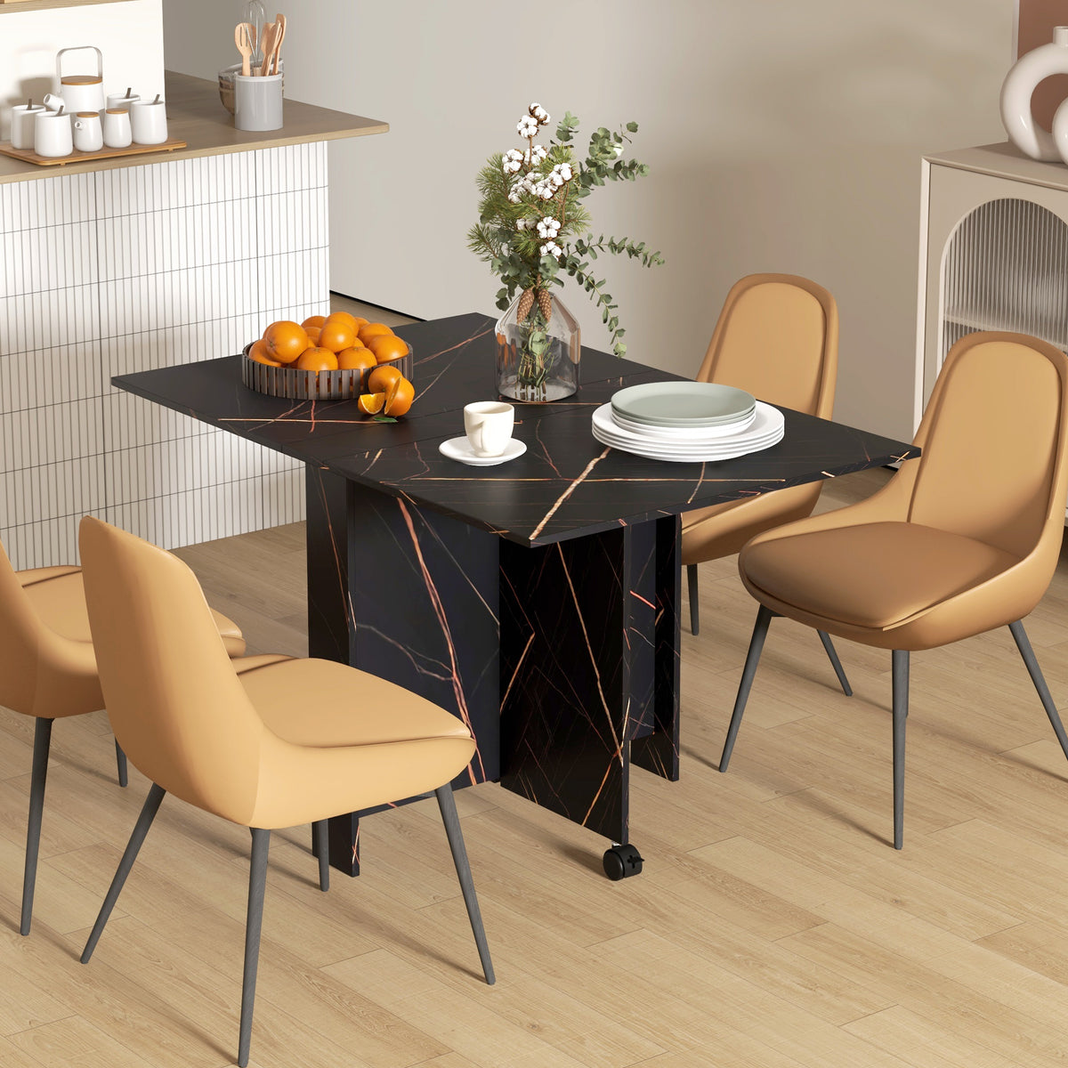 Table à manger pliante à abattants sur roulettes