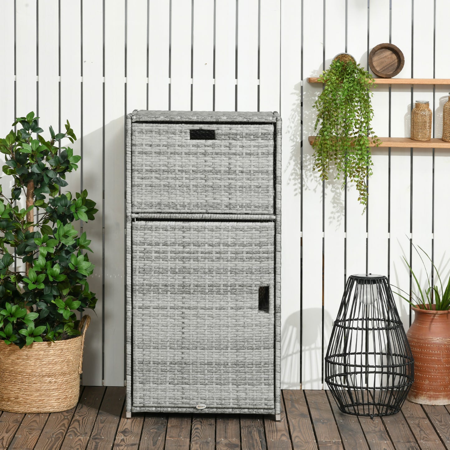 Armoire rangement patio rotin avec tiroir porte-serviettes