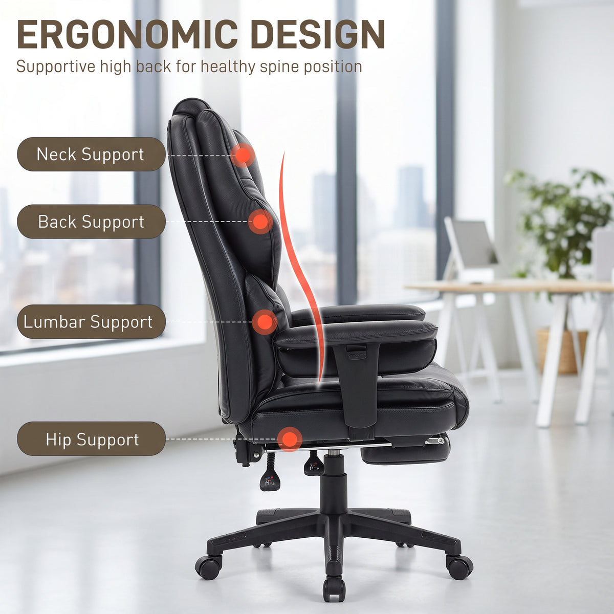 Chaise de bureau ergonomique grand format en cuir PU