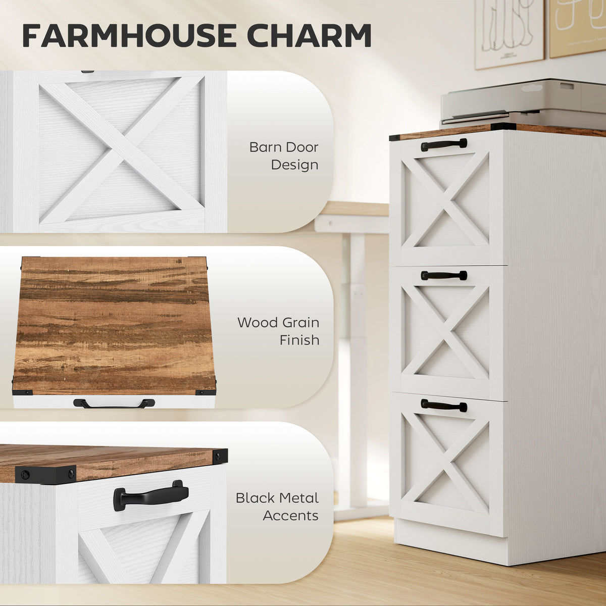 Classeur vertical style fermette 3 tiroirs