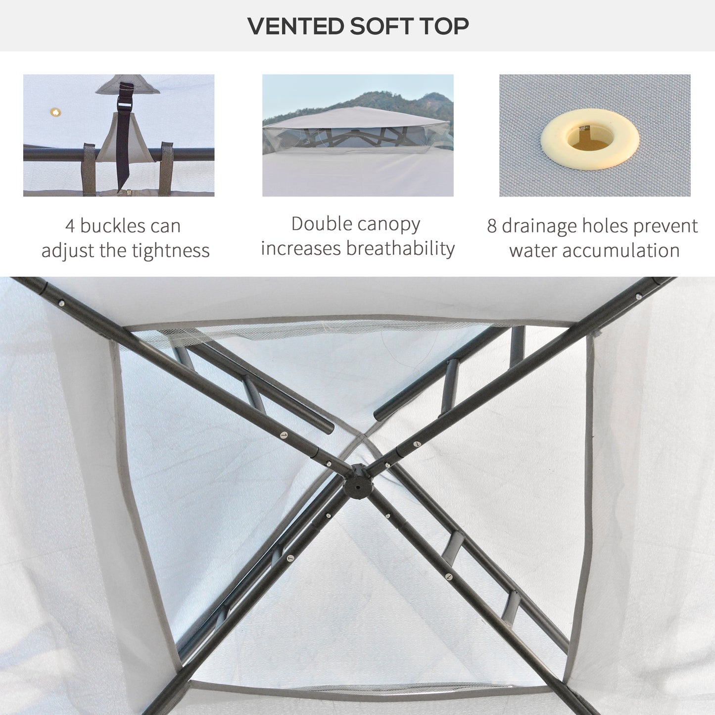 Gazebo patio toit double moustiquaire 2,9m x 2,9m