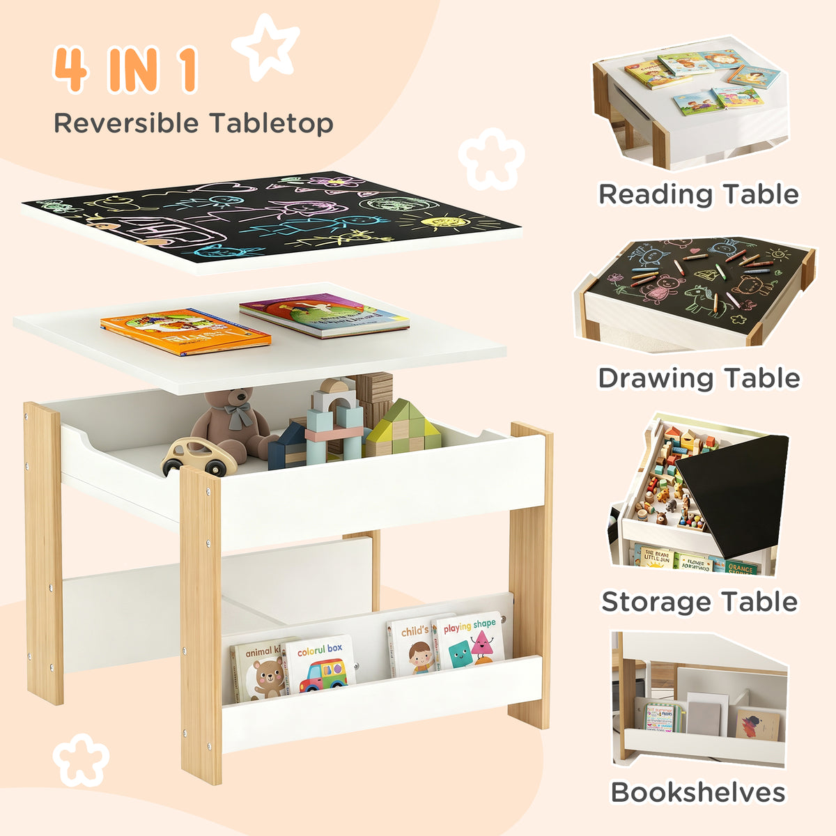 Ensemble table et chaises pour enfants avec plateau réversible