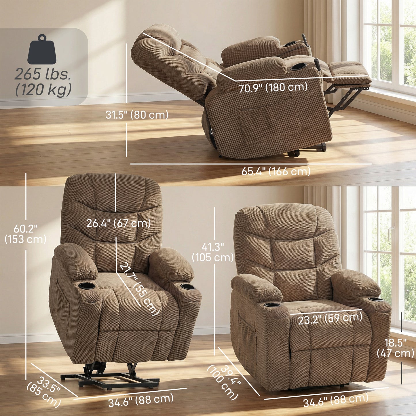 Fauteuil releveur électrique massant à télécommande