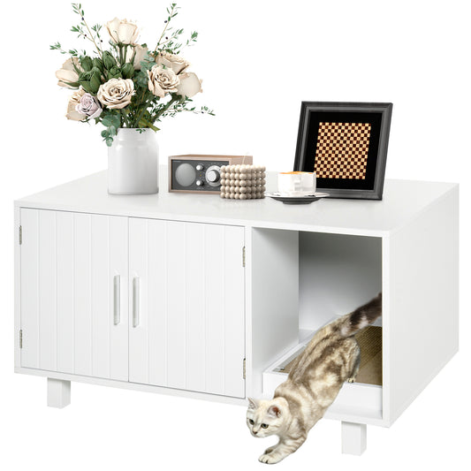 Meuble cache litière chat table d'appoint avec grattoir