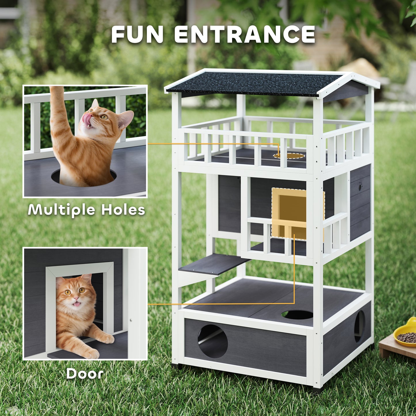 Maison pour chats extérieure 4 étages en bois de sapin