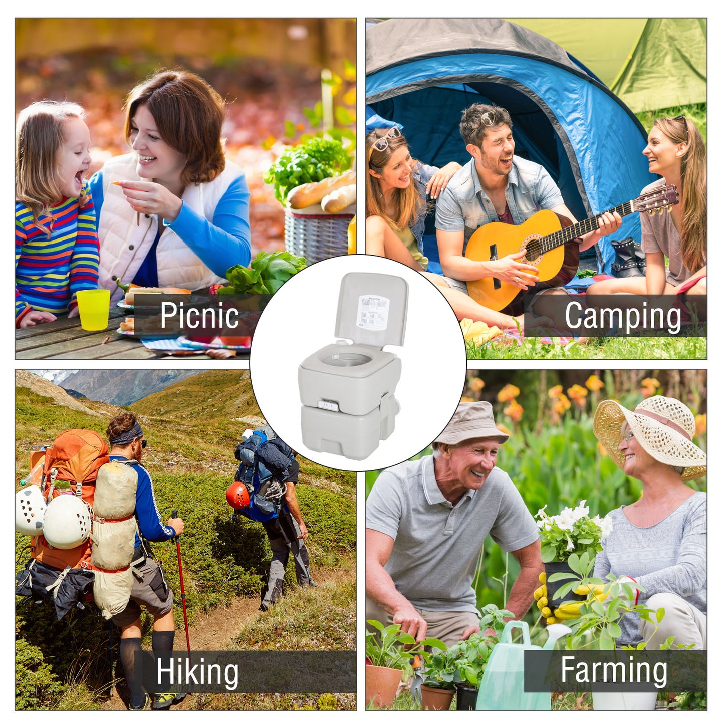 Toilette portable de camping avec chasse d'eau 20 L