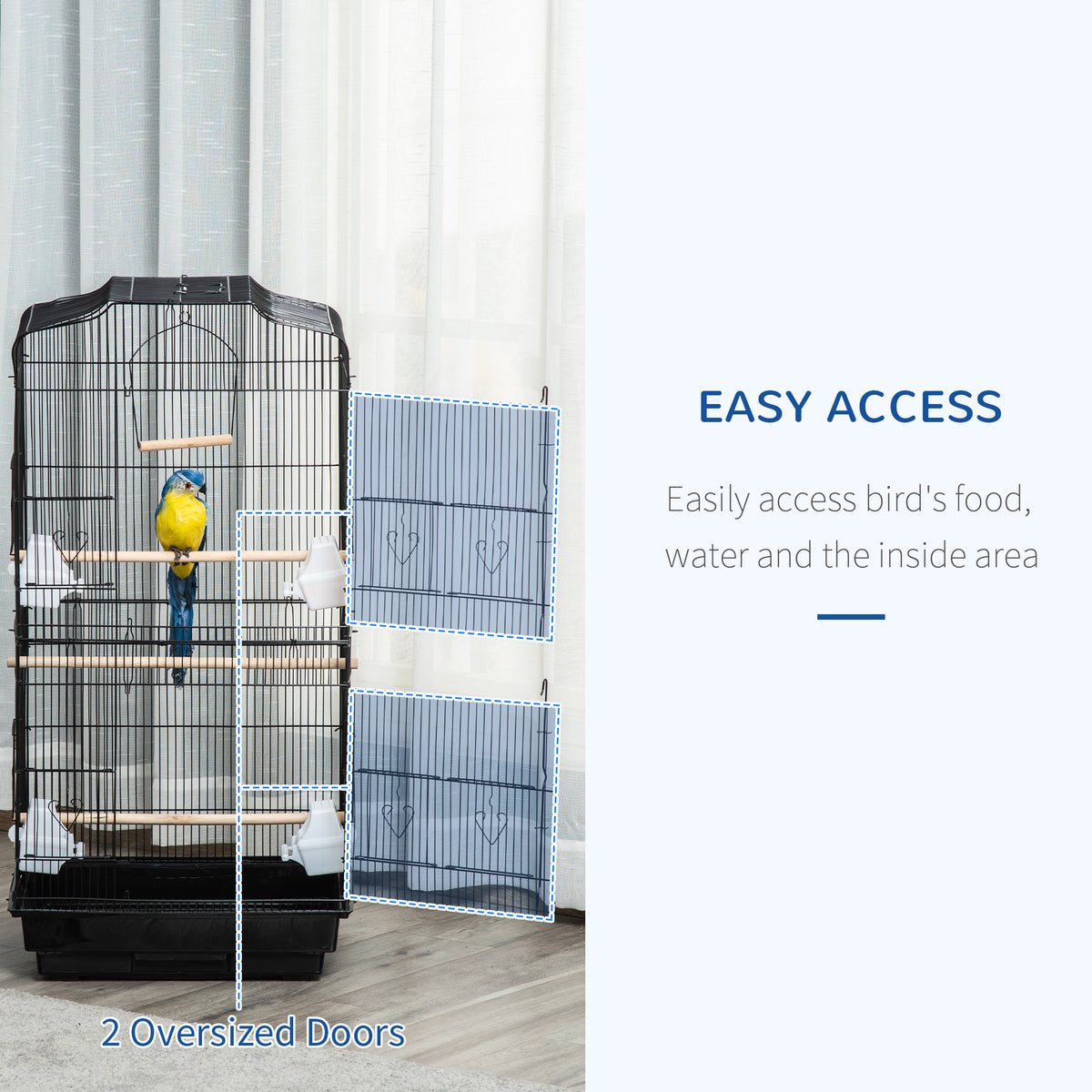 Cage à oiseaux vol libre 2 portes avec perchoirs