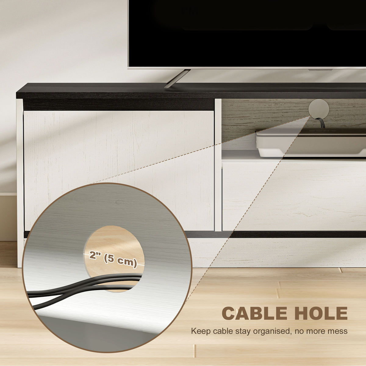 Meuble TV moderne avec rangement et gestion des câbles