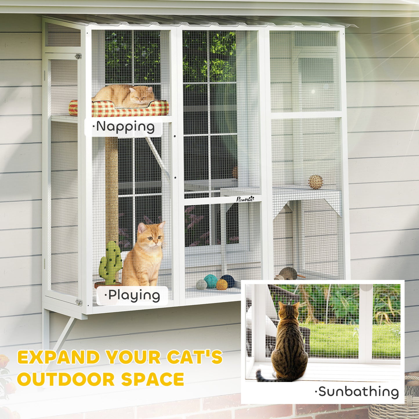 Enclos extérieur pour chats 3 niveaux avec plateformes