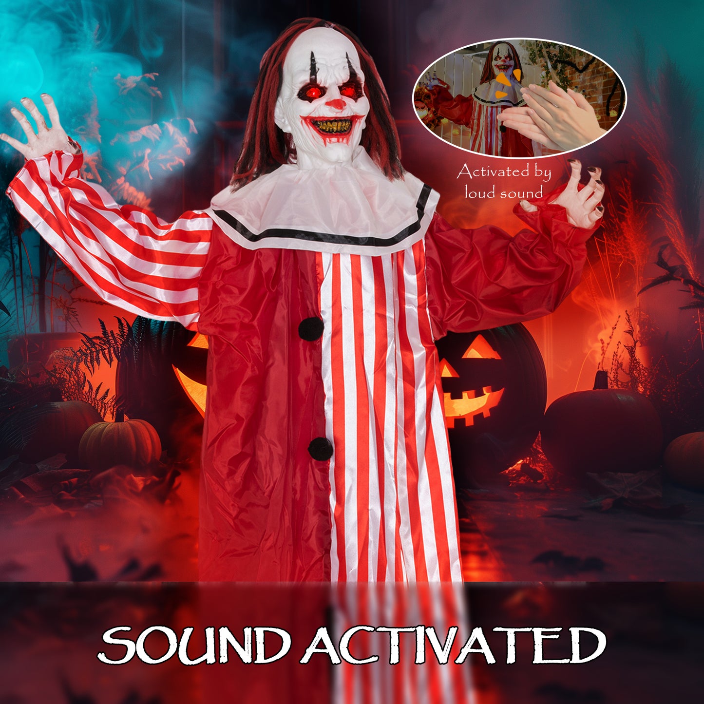 Clown animé grandeur nature yeux rouges lumineux