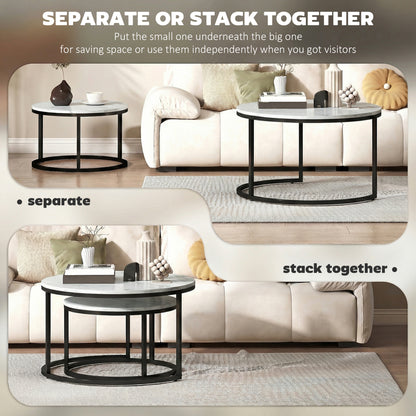 Tables gigognes rondes effet marbre — lot de 2