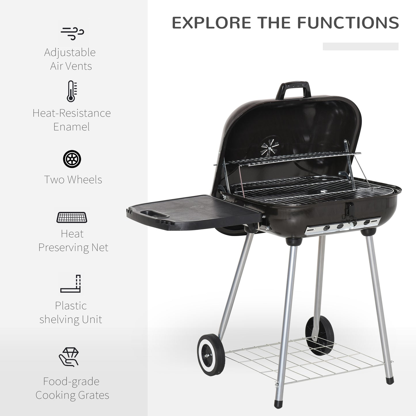 BBQ au charbon portable avec grille réchaud et tablette
