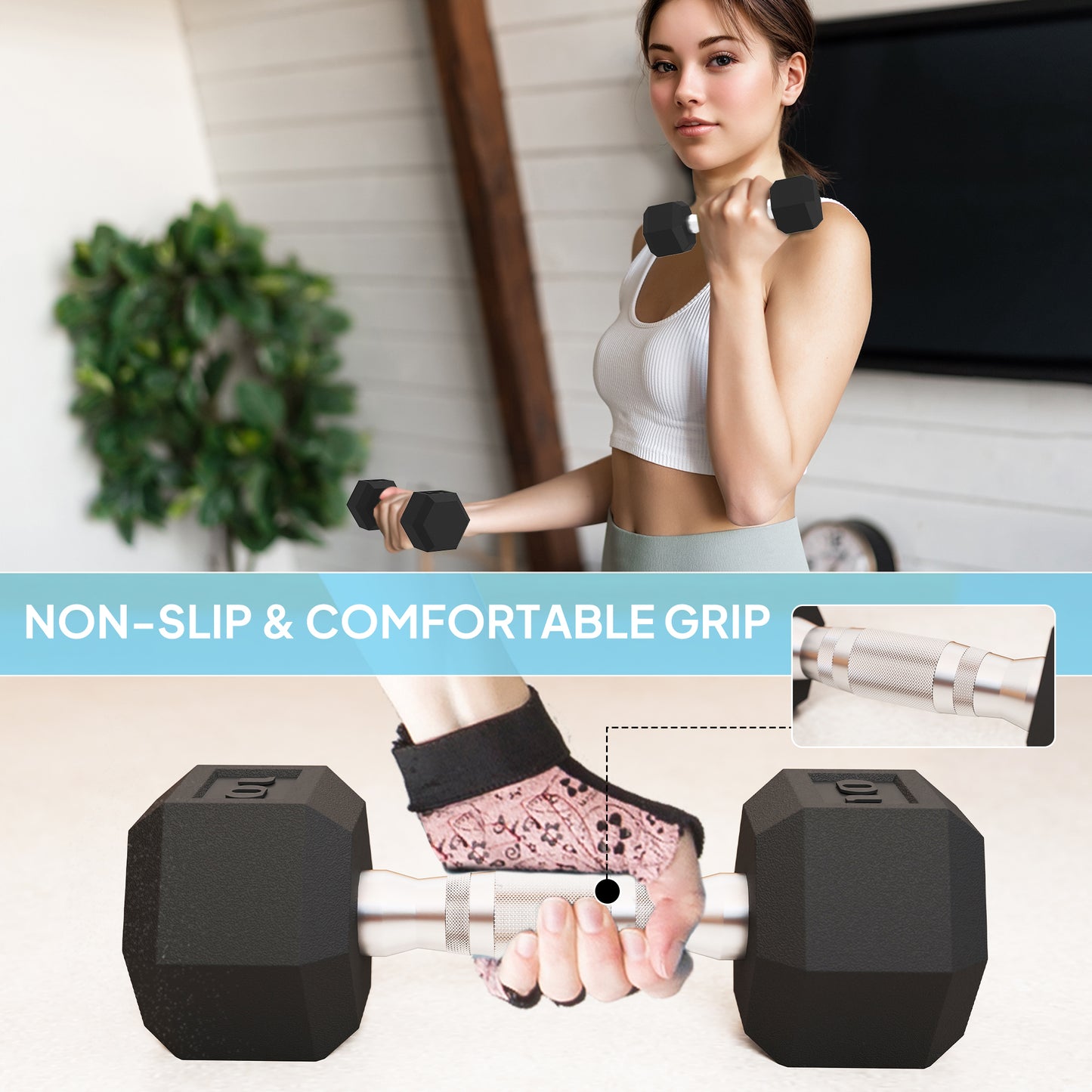 Ensemble d'haltères hexagonaux avec support 45 kg