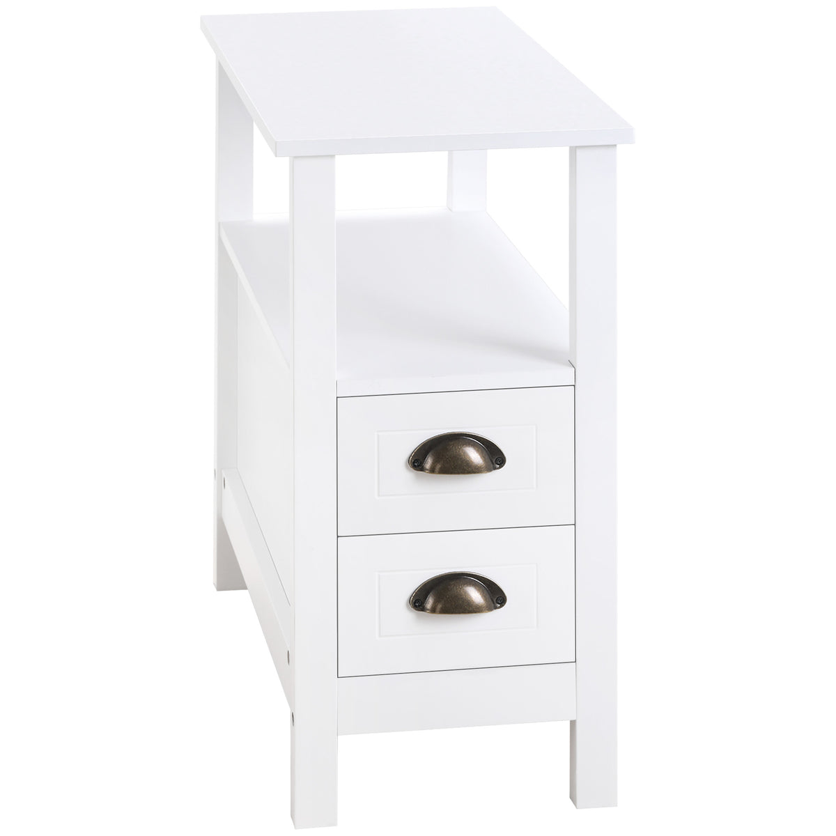Table d'appoint étroite avec 2 tiroirs et étagère